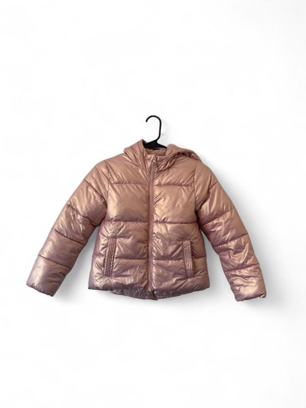 Girls Medium Puffer Winter Jacket Swiss Tech Rose Gold Quilted Warm Fleece Lined